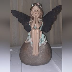 Vintage Fairy Garden Girl Seated on a Rock Deep in Thought